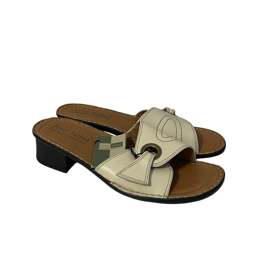 Josef Seibel Cream Leather Comfort Slide Sandal Block Heel Women's 8.5
